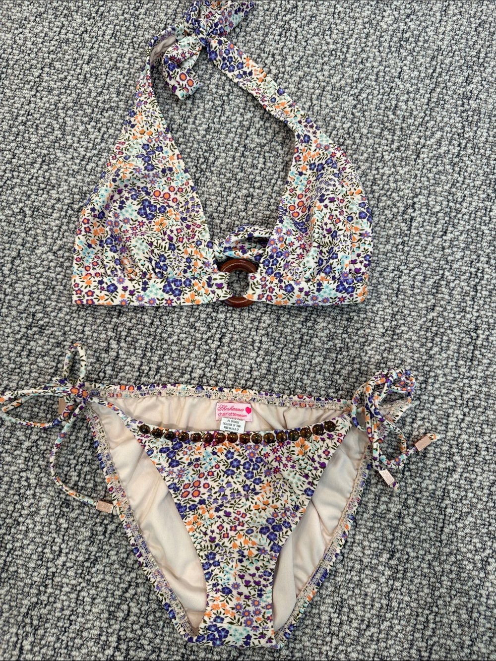 Floral Halter Tie-Side Kids Bikini in Purple & Multicolor